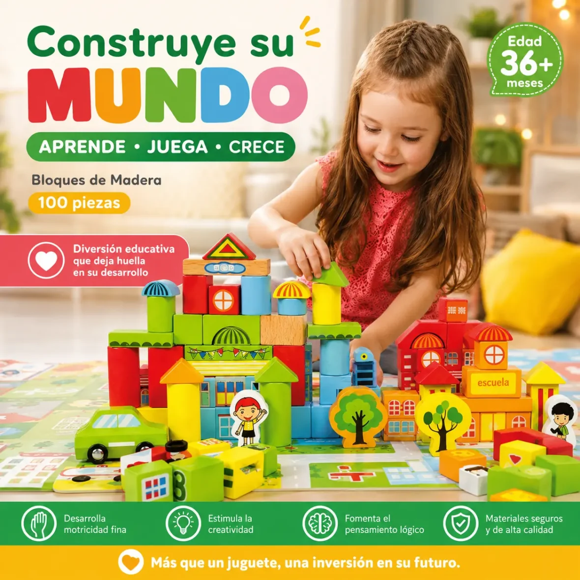 Madera educativos Montessori 100 piezas