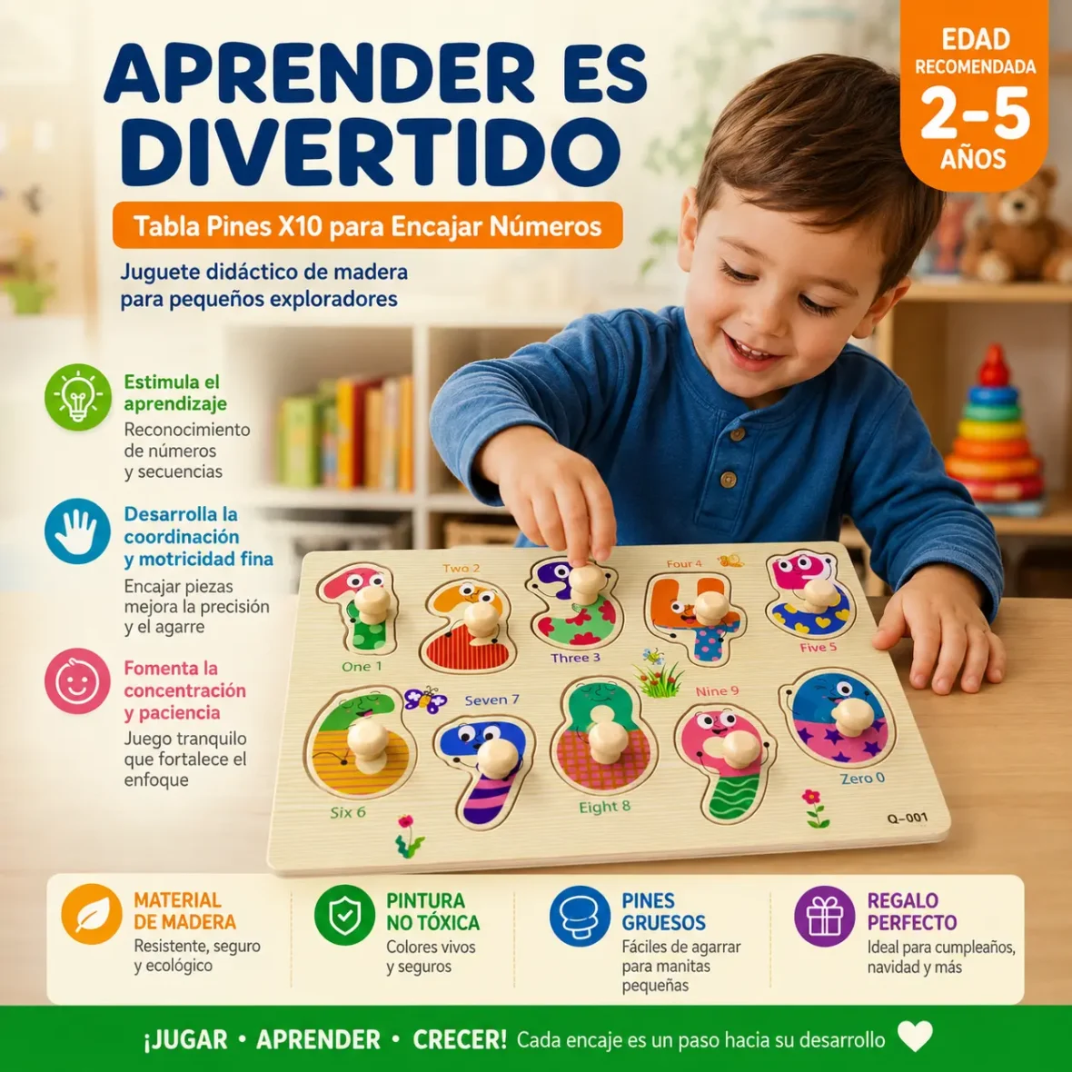 Montessori de Números de Madera