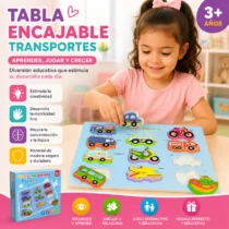 Niña jugando con tabla encajable de transportes Montessori