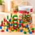 Bloques de madera Montessori de colores con 100 piezas para construcción infantil
