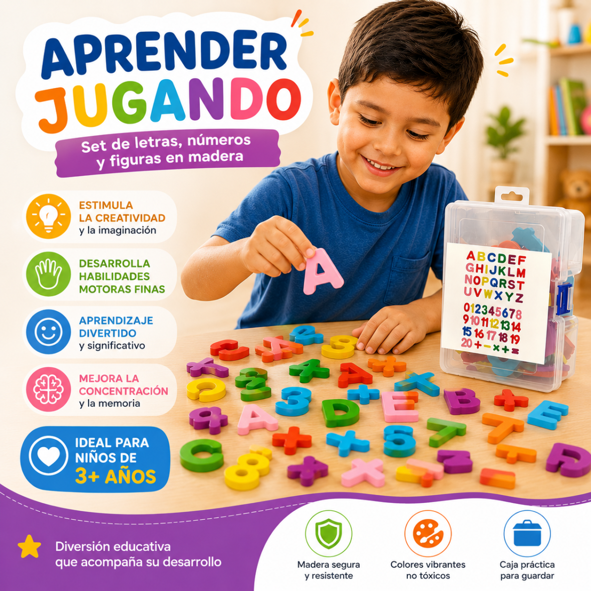 Juegos Vocabulario Niños con Letras, Números y Figuras 3+ Años